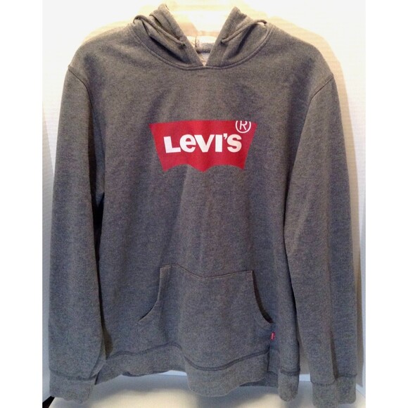 Levis Hoodie Sweatshirt Women XL Grey Pullover Logo Grunge Streetwear Sweater - Picture 1 of 9